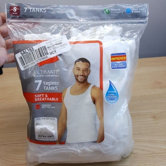 HANES Shirt Mens Small White 7-Pack Tank Top Pullover Ultimate Tagless Tanks - Picture 1 of 5